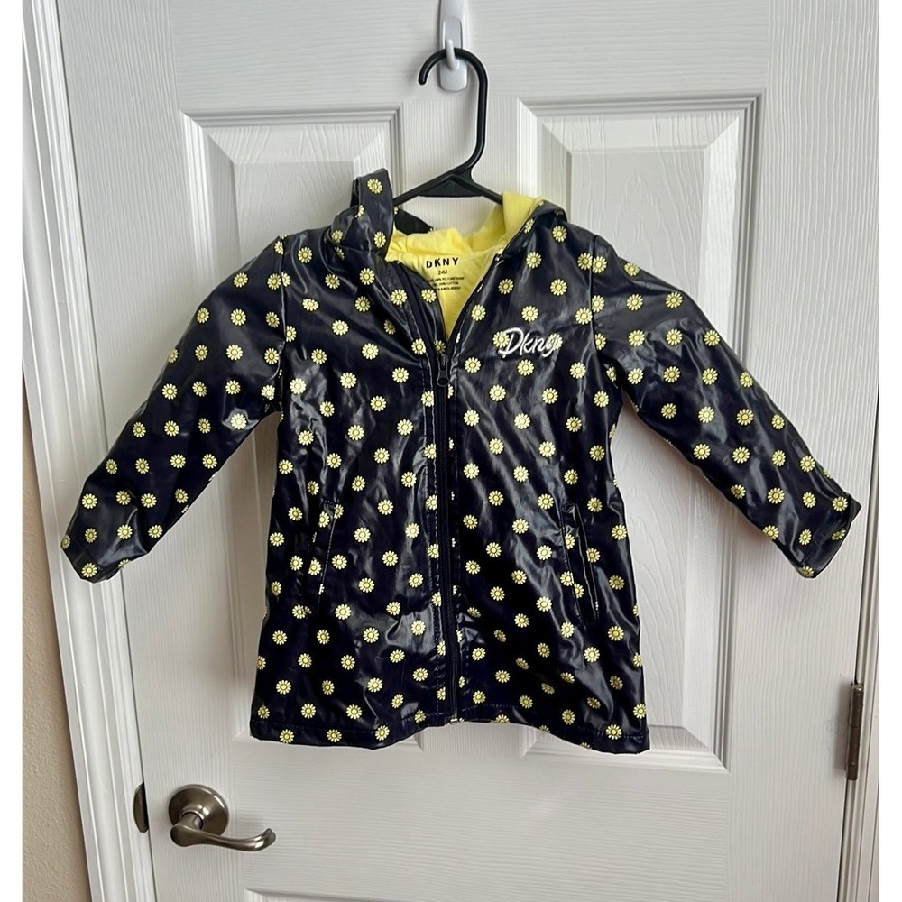 DKNY Girls Navy Floral Print Raincoat Size 24M